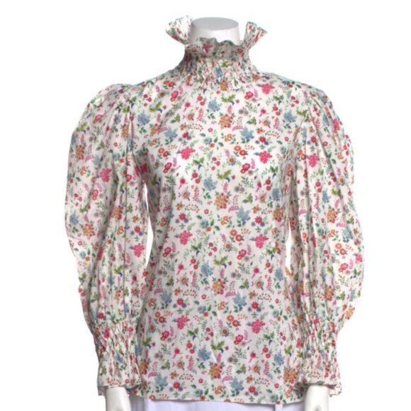 Horror Vacui Collia Smocked High Neck Blouse in White Floral XS - Picture 3 of 6